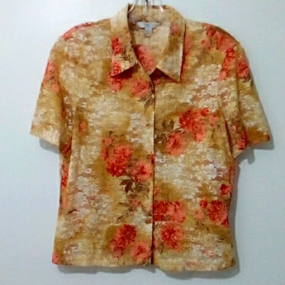 Conrad C tan floral lace top